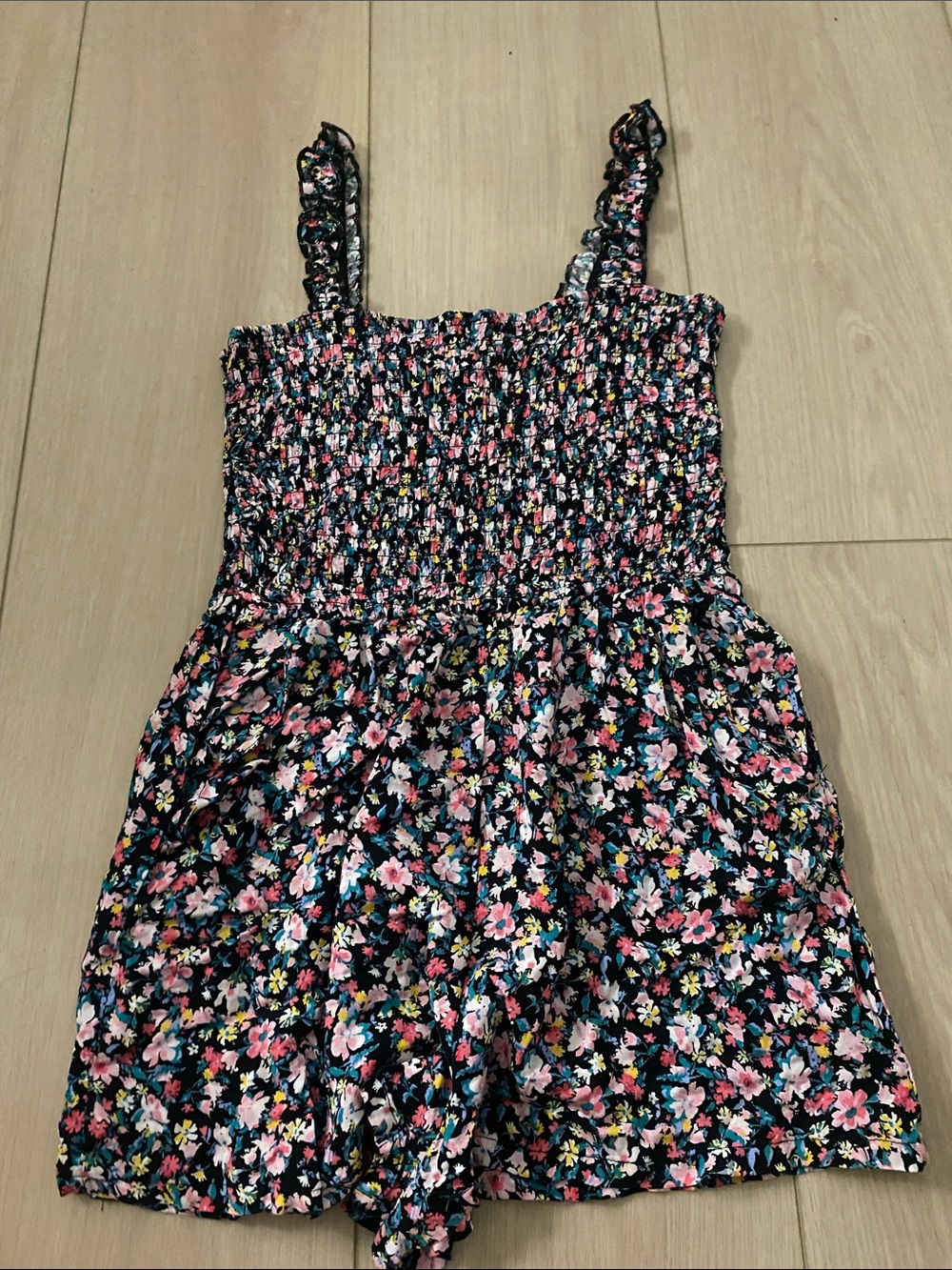 Lily Rose Black Floral Smocked Tank Romper